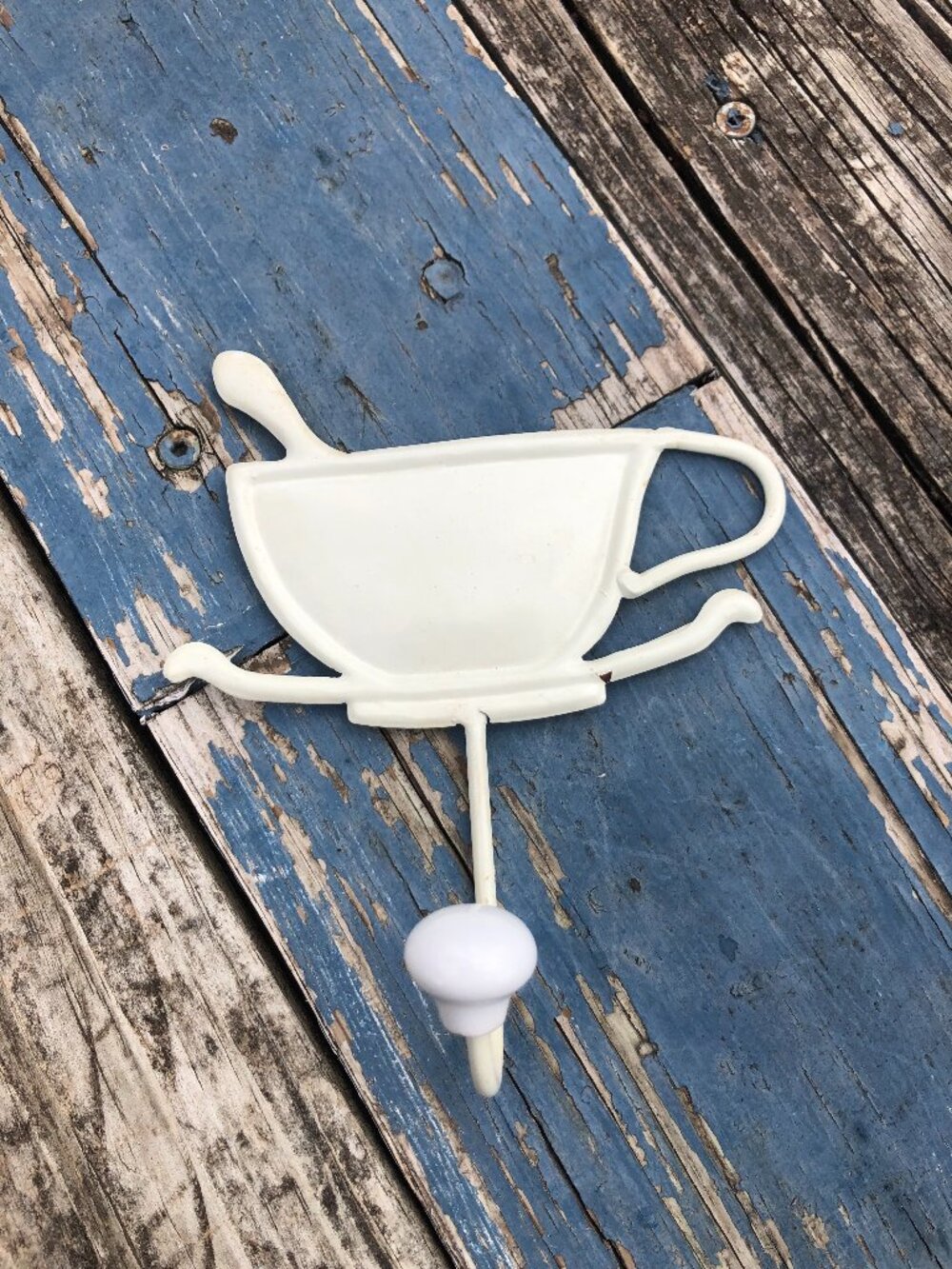 Metal Teacup Wall Small Hook Cream Shabby Chic